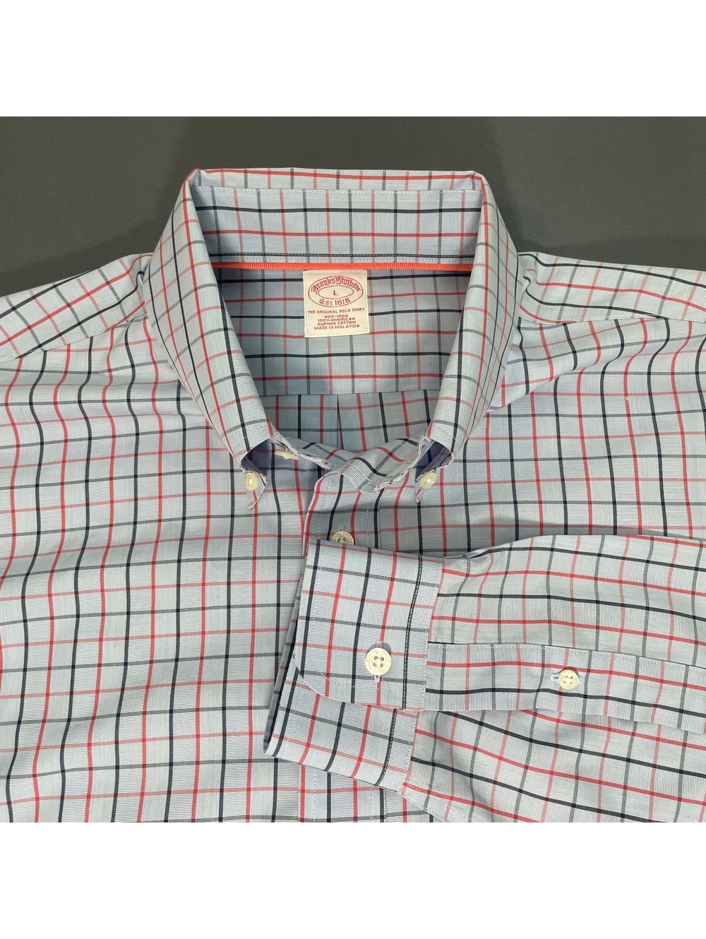 Brooks Brothers Men's Button-Down Long Sleeve Dress Shirt Blue Red Black Plaid